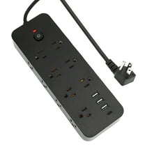 9.8ft Power Strip Surge Protector with 14 AC Outlets and 4 USB Ports for Home Office Dorm Essential, 1875W/15A Flat Plug Desktop Charging Station w/ Wall Mountable, Overload Protection, Black