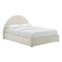 Pemberly Row Performance Velvet Arched Round Queen Platform Bed in Alabaster