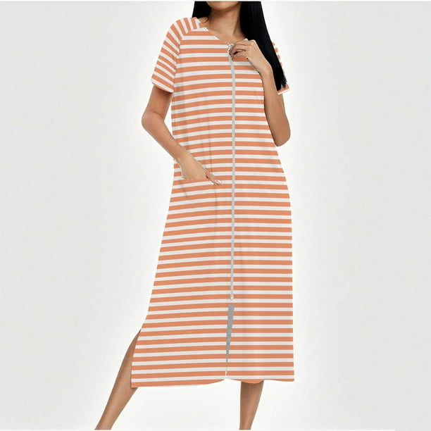 Camisón largo con cremallera para mujer, bata de punto, largo completo, color degradado, con bolsillos