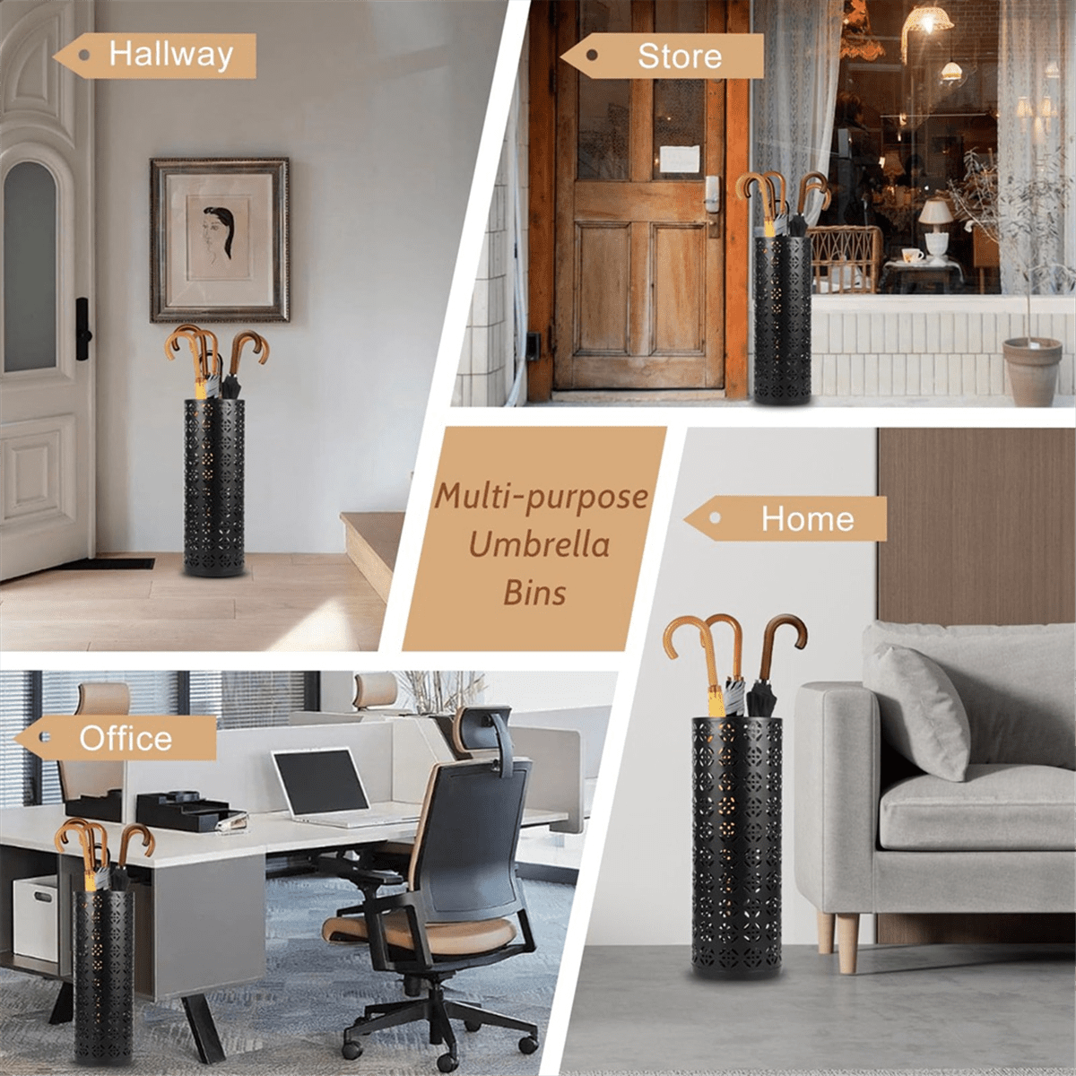 Metal Umbrella Stand, Circular Umbrella Stand, Freestanding Umbrella Stand, Entryway Umbrella Stand,Black