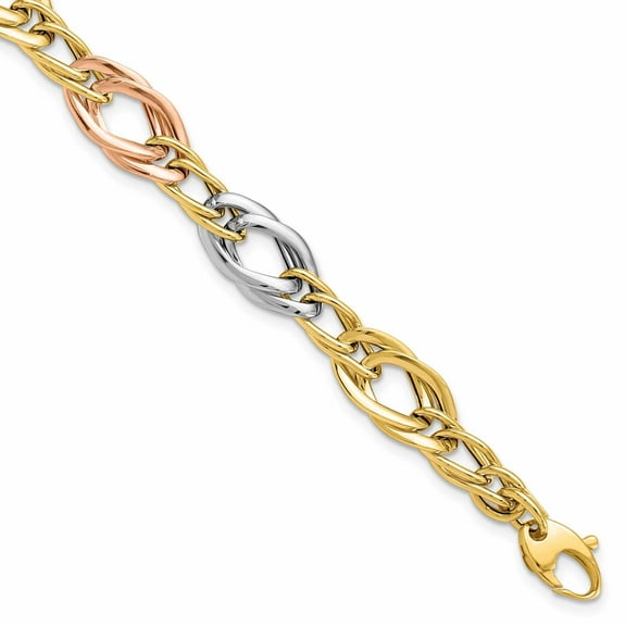 14k Tri Color Gold Polish Link Bracelet