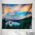 thumbnail image 1 of Lake Tahoe Tapestry, High Angle View Californian Freshwater Lake Tranquil Scene Sundown, Fabric Wall Hanging Decor for Bedroom Living Room Dorm, 5 Sizes, Forest Green Sky Blue, by Ambesonne, 1 of 1