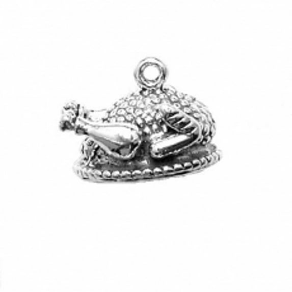 Sterling Silver 16" Unisex 1.5mm Box Chain 3D Turkey Thanksgiving Dinner Platter Pendant Necklace