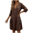 thumbnail image 1 of Vestido de Verano 3/4 Manga para las Mujeres Cuello en V Lino Vestido Suelto, Suelto Vestido Fluido para las Mujeres con Bolsillos Color Sólido, 1 of 7