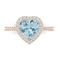 thumbnail image 2 of 2.27 ct Brilliant Heart Cut Natural Swiss Blue Topaz 14k Rose Gold Halo Solitaire with Accents Bridal Wedding Engagement Promise Anniversary Ring for Women size 5.25, 2 of 7