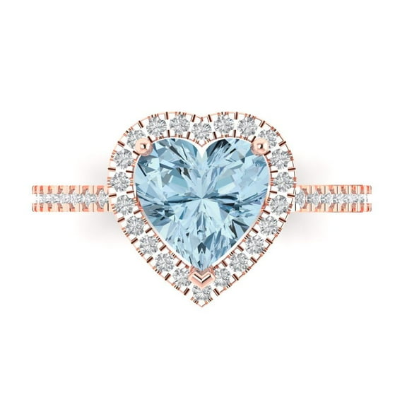 Halo Engagement Ring for Women - 2.285ct Simulated Blue Diamond in 14K Rose Gold Promise Ring