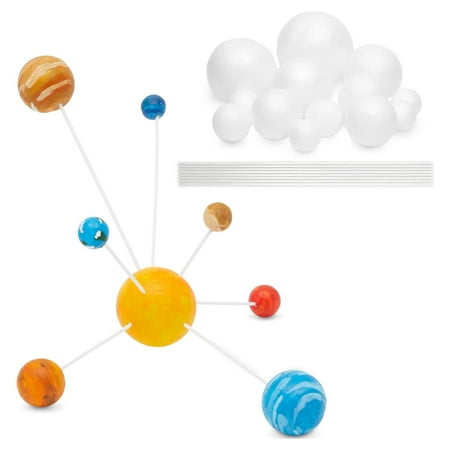 24 Piece DIY Solar System Model Kit with 14 White Foam Balls and 10 Bamboo Sticks for School Science Projects