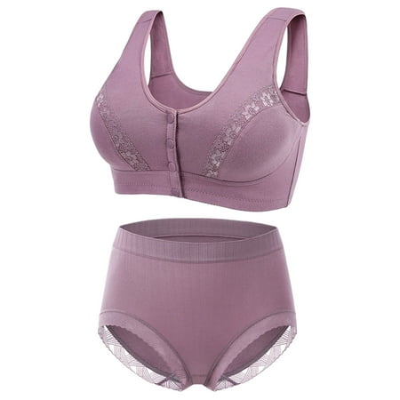 oqasdz Bras for Women Front Button Shoulder Strap No Underwire and Panty Plus Size Underwear 2PCSS Set