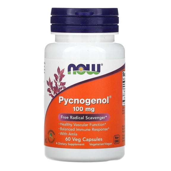 NOW Supplements, Pycnogenol 100 mg (a Unique Combination of Proanthocyanidins from French Maritime Pine) with Amla, 60 Veg Capsules