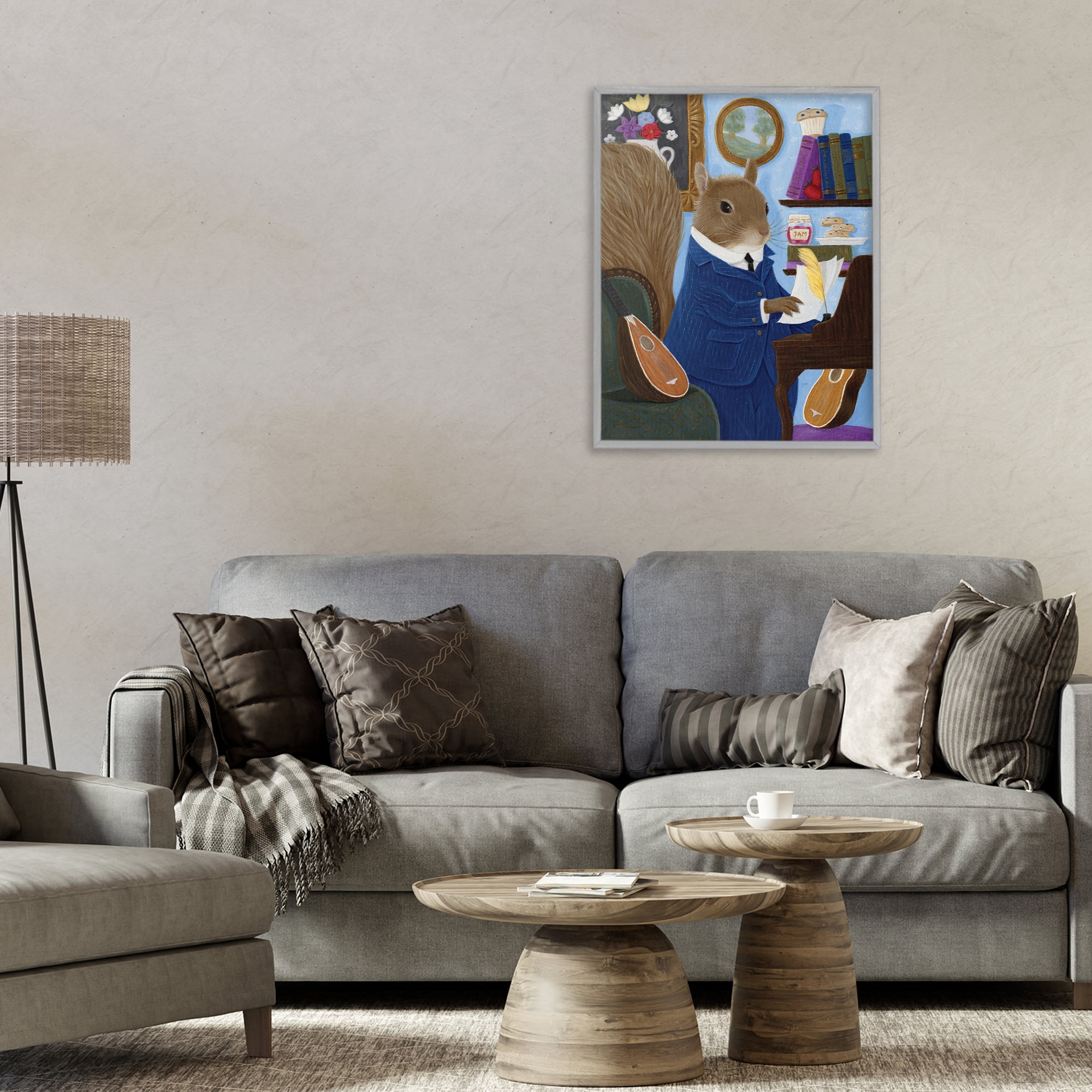 Stupell Industries Gentleman Squirrel Composing Gray Framed Giclee Art, design by Gina Matarazzo
