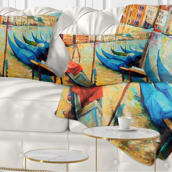 Designart Colorful Venice - Landscape Painting Throw Pillow - 12x20