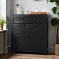 thumbnail image 2 of Tcbosik Farmhouse Storage Cabinet with 2 Barn Doors, Modern Buffet Sideboard with Drawer and Adjustable Shelf, Coffee Bar Cabinet, Floor Accent Cabinet for Living Room, Dining Room, Black, 2 of 7