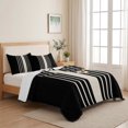 thumbnail image 5 of Twin Quilt Set 68''x86'', Black Beige Striped Lightweight Summer Bedspread Coverlet Set with 2 Pillow Shams, Modern Farmhouse Retro Lines Breathable All Season Quilt Bedding for Dorm/Bedroom, 5 of 9