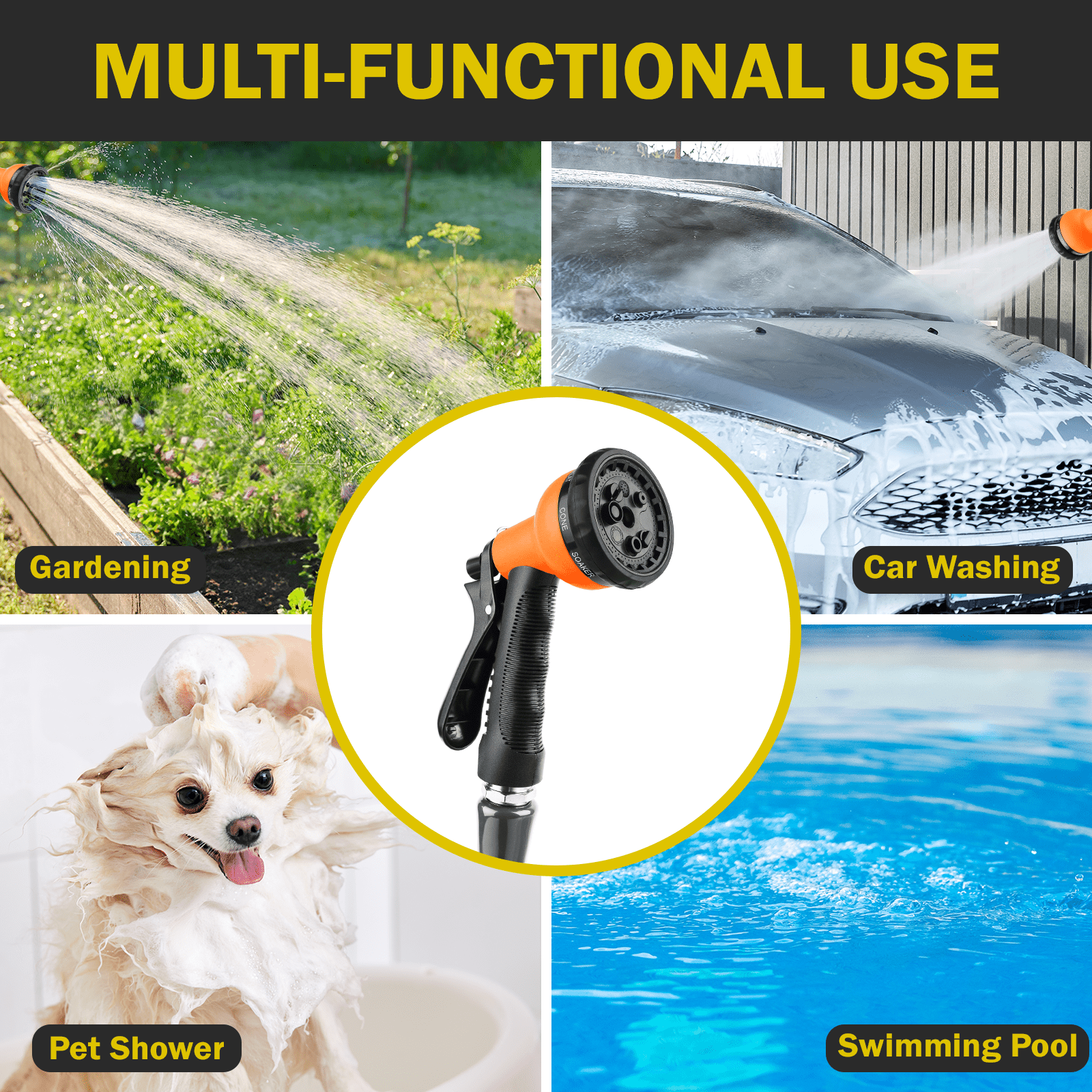 KOTTO Heavy Duty Expandable Garden Hose, Lightweight Water Hoses for Outside, Leak-Proof, Orange, 50ft