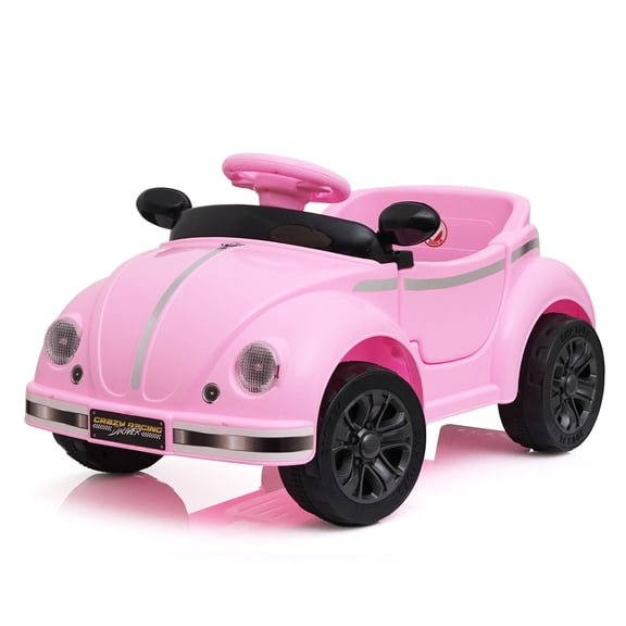 12V Vintage Kids Ride On Car with Remote Control, LED Lights, Bluetooth, Pink
