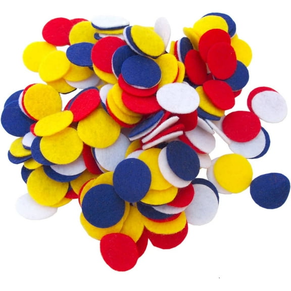 Playfully Ever After Blue, Red, White & Yellow Craft Felt Circles (1 Inch - 200pc)