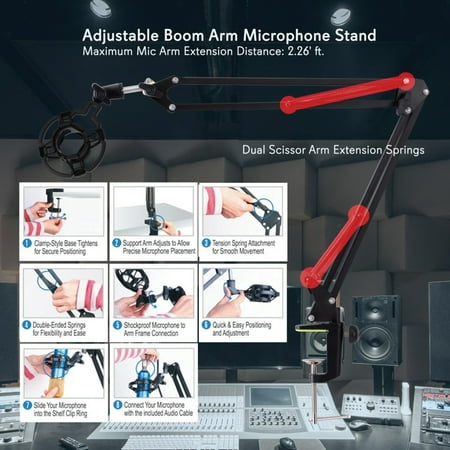 PylePro - Suspension Boom Scissor Microphone Stand with Shock Mount Holder
