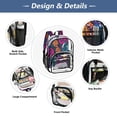 thumbnail image 5 of Large Clear PVC Backpack Heavy Duty See Through Backpack for Adults Work Travel, Neon Rainbow Roses Printed 12L, 5 of 8