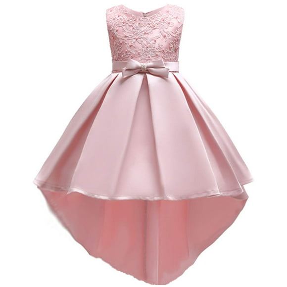 Flower Girl High Low Tutu Dresses Kids Princess Pageant Bridesmaid Wedding Party Dress Little Big Girls First Communion Birthday Dress Pleated Ruffle Skirt Formal Evening Dance Prom Gowns Pink 4-5Y