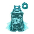 thumbnail image 3 of Haitryli Kids Girls Sequins Ballet Tutu Jazz Latin Dance Dress Leotard with Hair Scrunchie Ballroom Dancewear Light Blue 10, 3 of 6