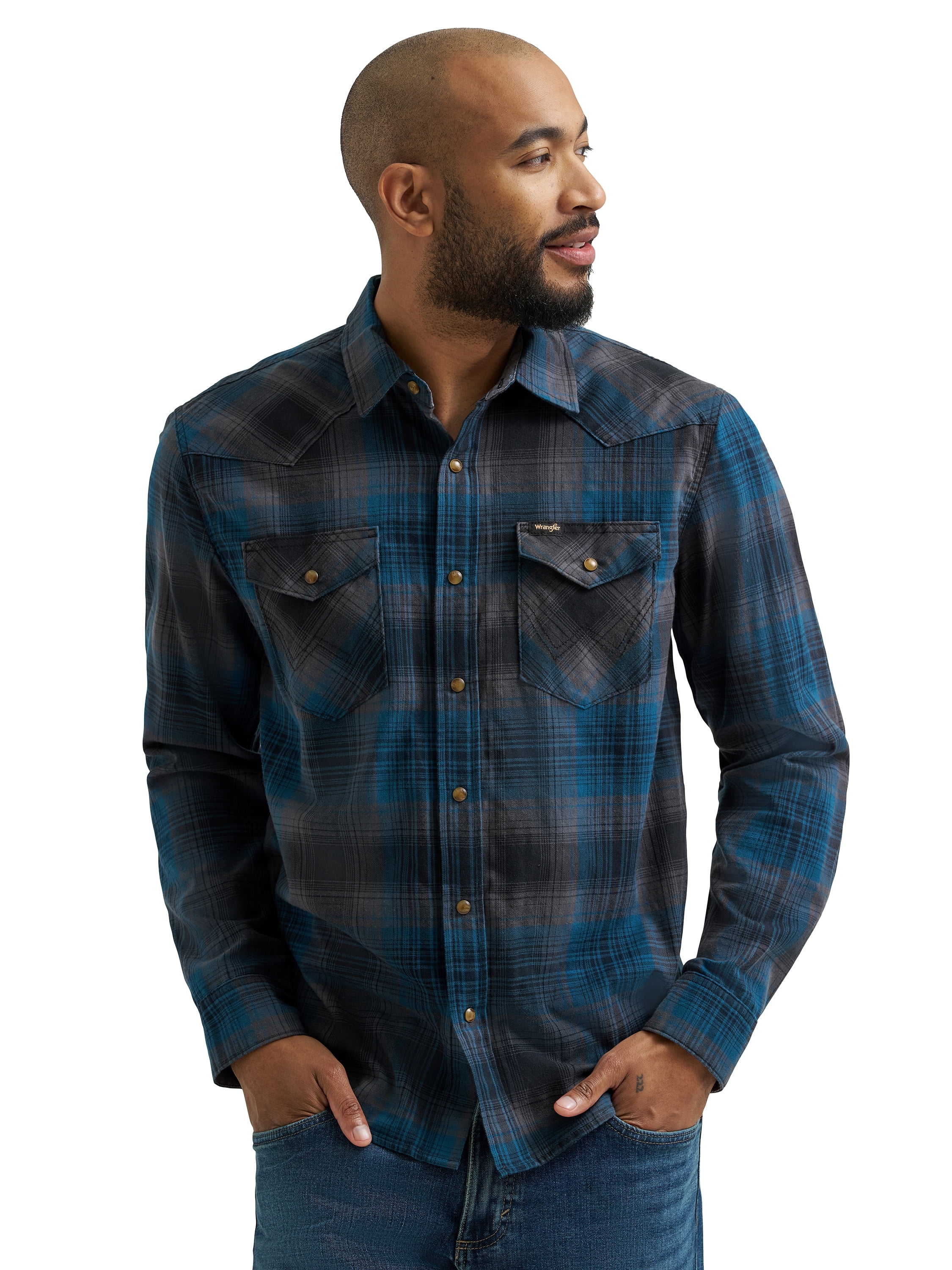 Wrangler® Men's and Big Men's Regular Fit Long Sleeve Fashion Twill Plaid Shirt, Sizes S-2XL