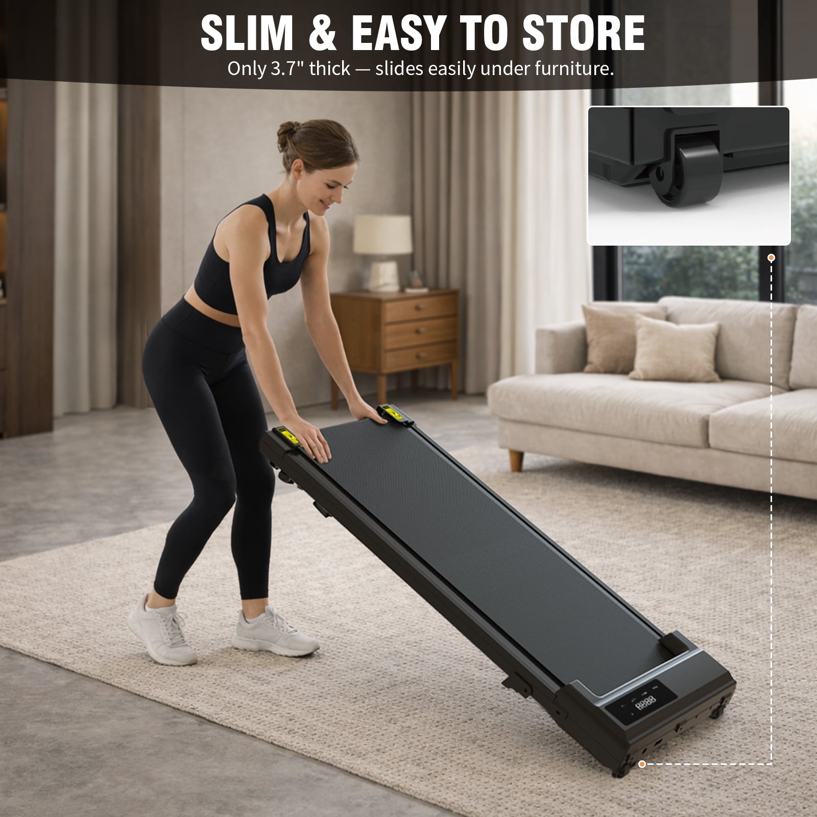 Alvantor 2.5HP Walking Pad Treadmill, Manual Incline Under Desk Treadmill with Shock Absorption for Small Apartments, Black