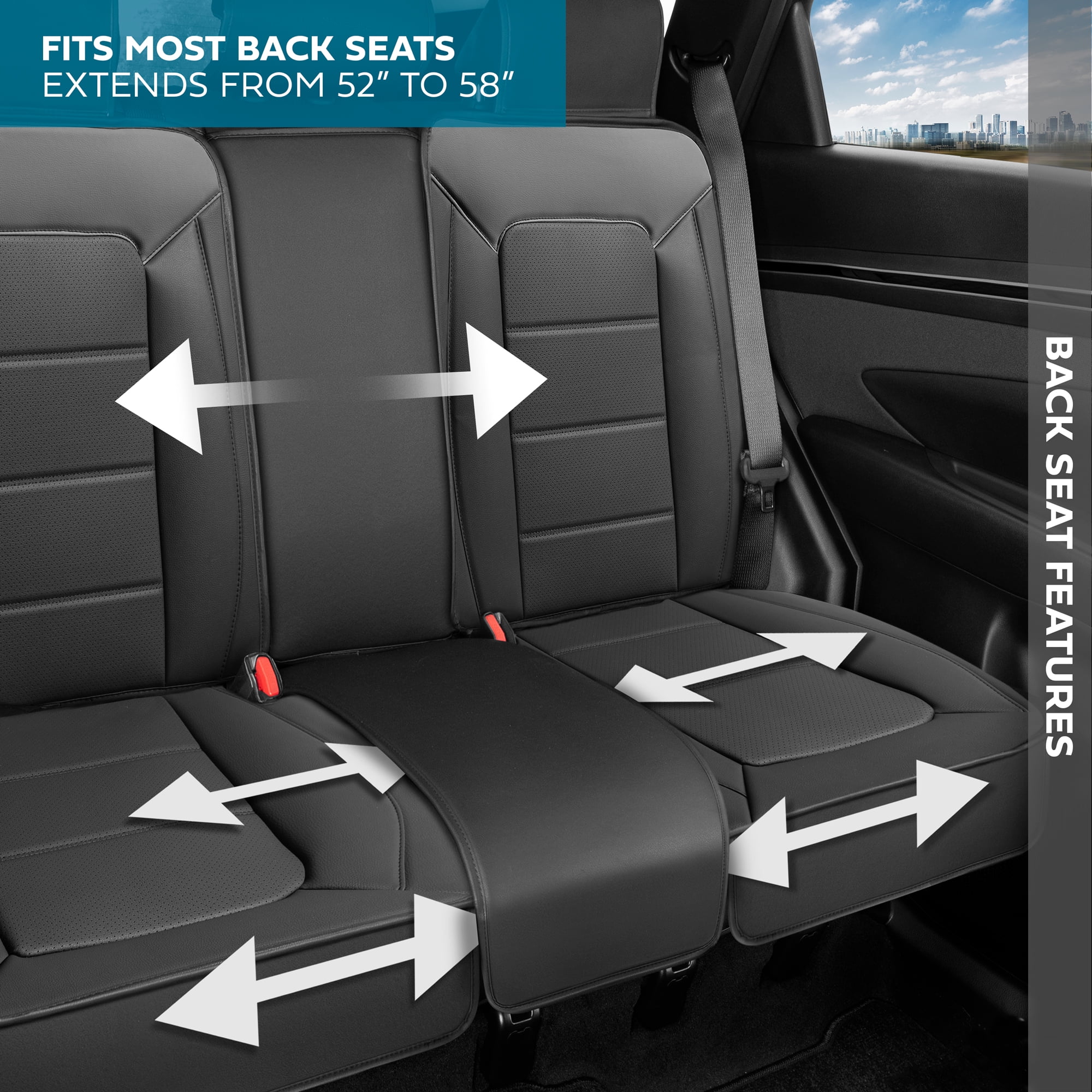 Motorbox Classic Edition Bench Seat Cover, Premium Faux Leather Back Seat Covers for Cars Trucks Vans SUV, Rear Car Seat Covers Back Seats Only, Automotive Interior Cover - Gray