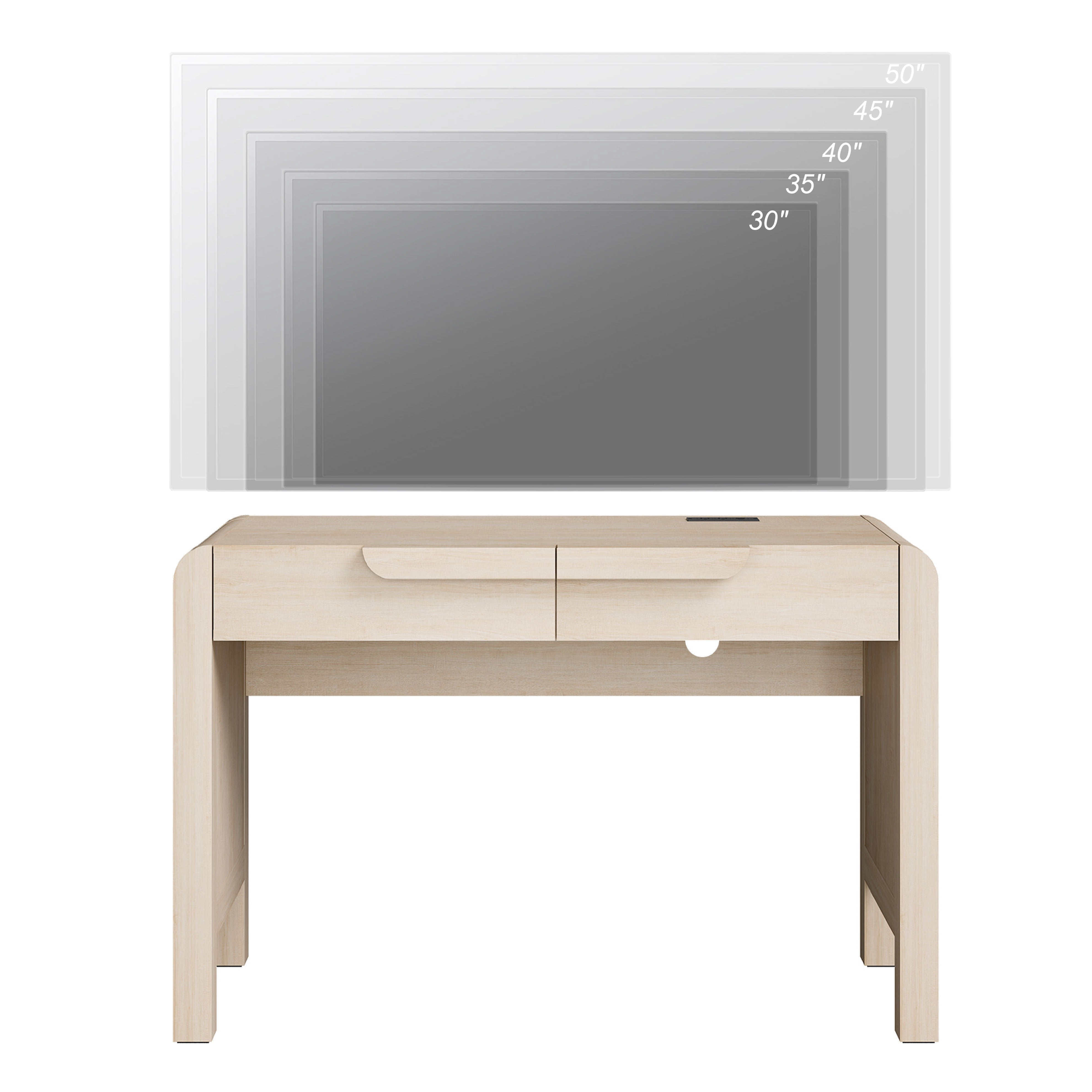 47.2”W Mid-century Modern Curved Waterfall Writing Desk With 2 Drawers，Wood Computer Desk With Charging Station, Standing Desk For Home Office