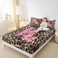 thumbnail image 4 of Homewish Ribbon Monogrammed K Queen Sheet Sets for Girl, Kawaii Princess Style Flat Sheet, Black Pink Cheetah Print Queen Fitted Sheet, Breathable Home Decor, 4 Pieces, 4 of 7