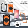 thumbnail image 3 of Funda Resistente a Golpes para Samsung Galaxy Tab S11, Funda Protectora de Silicona + Capa de PC Anti Caída con Asa Giratoria de 360°, Soporte, Correa para el Hombro, Naranja, para Galaxy Tab S11, 3 of 9