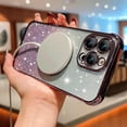 thumbnail image 3 of Magnetic Case for iPhone 14 Pro 6.1 inch with Gradient Glitter,[Compatible with MagSafe]Luxury Plating Cute Clear Bling Sparke Case for Women Girls,Shockproof TPU Camera Protector Cover-Purple, 3 of 7