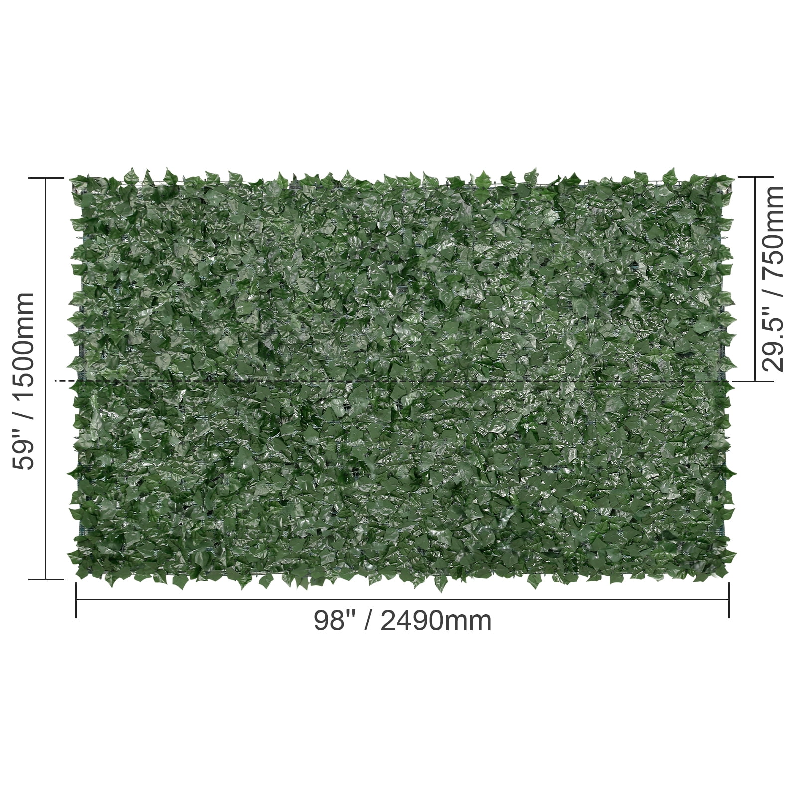 KFFKFF Artificial Ivy Privacy Fence, 59 x 98 in Green Wall Screen with Mesh Backing and Reinforced Joints, Decorative Faux Hedge for Outdoor Spaces like Gardens, Yards, and Balconies