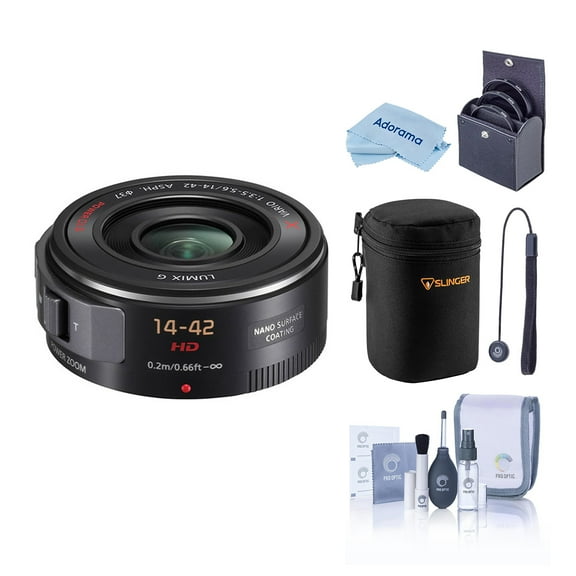 Panasonic LUMIX G X Vario PZ 14-42mm f/3.5-5.6 Aspherical Lens for Micro Four Thirds, Black, Bundle with 37mm Filter Kit, Lens Case, Cleaning Kit, Lens Cap Tether and Cleaning Cloth