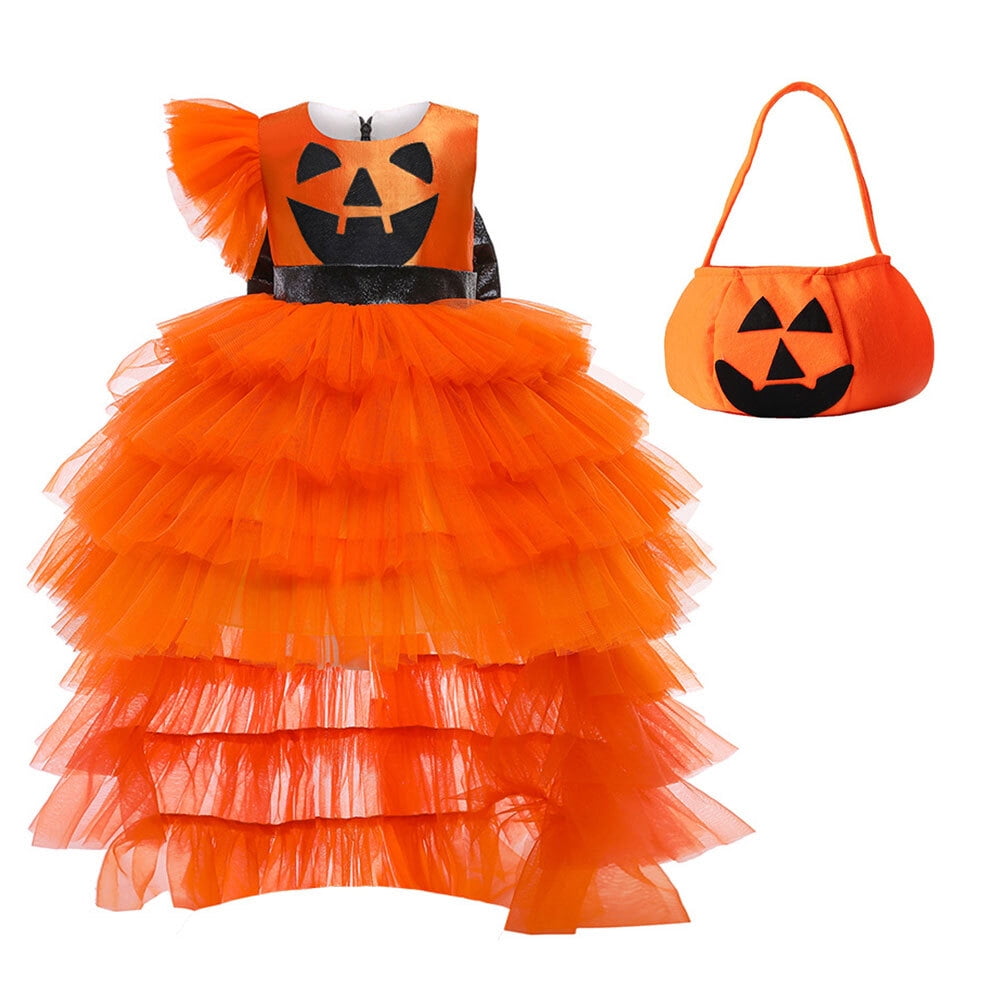 Girls Pumpkin Dress Halloween Princess Costume Birthday Party Outfits 2