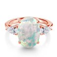 thumbnail image 3 of Gem Stone King 18K Rose Gold Plated Silver Simulated White Opal and Lab Grown Diamond Engagement Ring for Women | 5.20 Cttw | Oval Cabochon 14X10MM | Gemstone October Birthstone | Size 9, 3 of 6