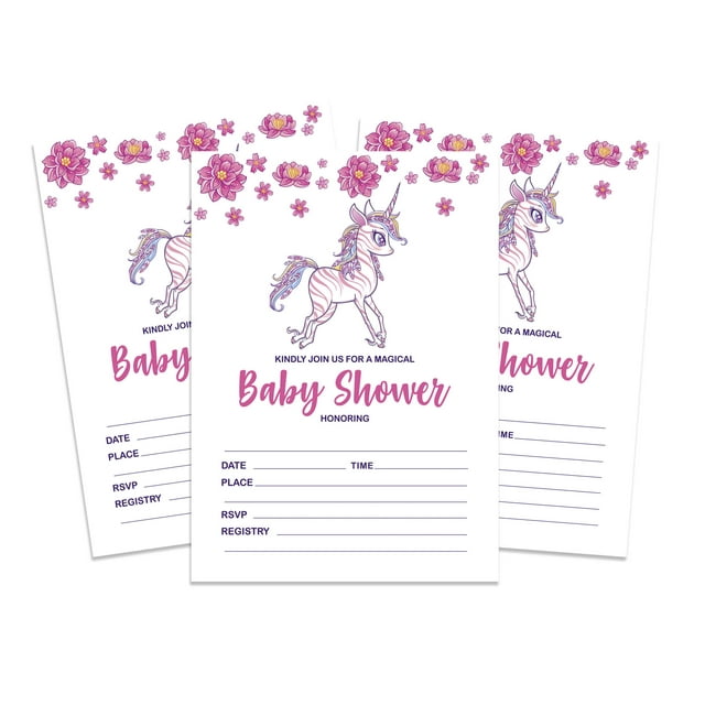 Inkdotpot 30 Fill In StyleBaby Shower Invitation Cards Unicorn Floral Blank Invites