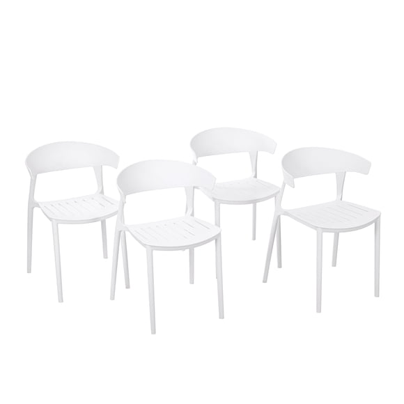 Set 4 Sillas Comedor EKE LIFE HOME Plástico Apilables Interior Exterior Blanco