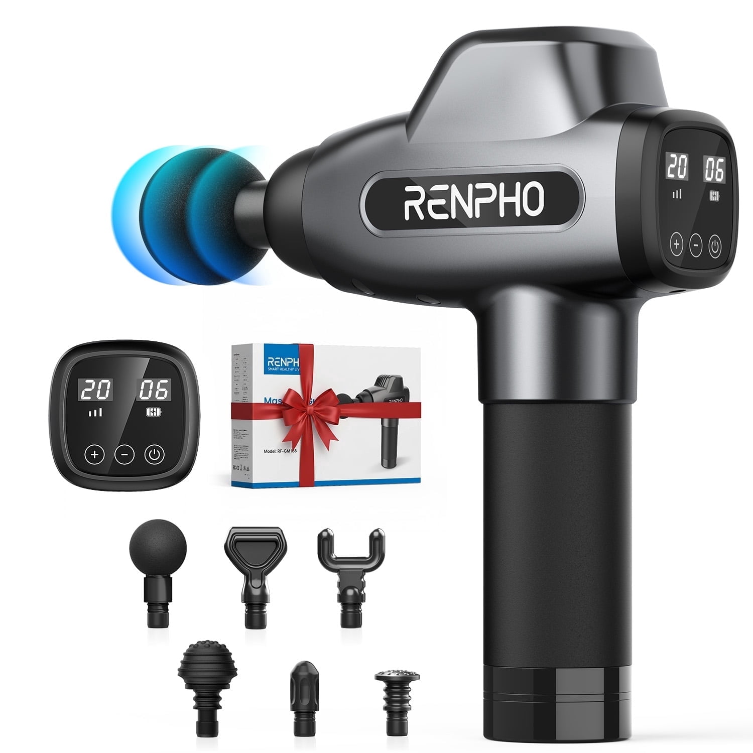 RENPHO Body Massager Muscle Massage Gun for Pain Relief Deep Tissue with 6 Massage Heads, FSA HSA Eligible, Fathers Day Gifts for Dad Men, Black