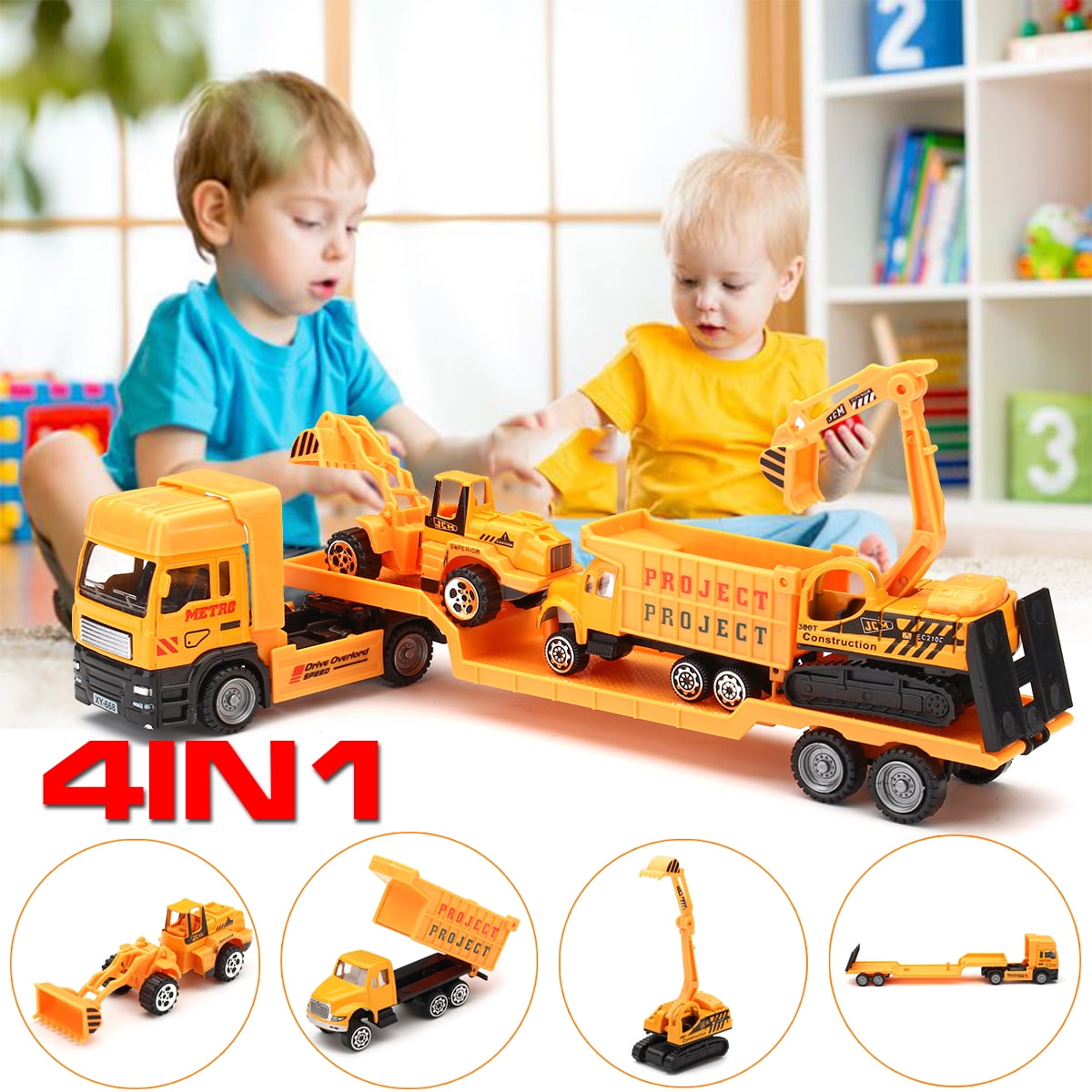 4in1 Mini Excavator Tractor Bulldozer Digger Toy Engineering Model