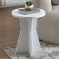 thumbnail image 4 of Kings Brand Furniture Adam Side/End Table – Wooden Round Accent Table with Sculptural Pedestal Base, Modern Small Coffee Table or Nightstand for Living Room or Bedroom (White), 4 of 5