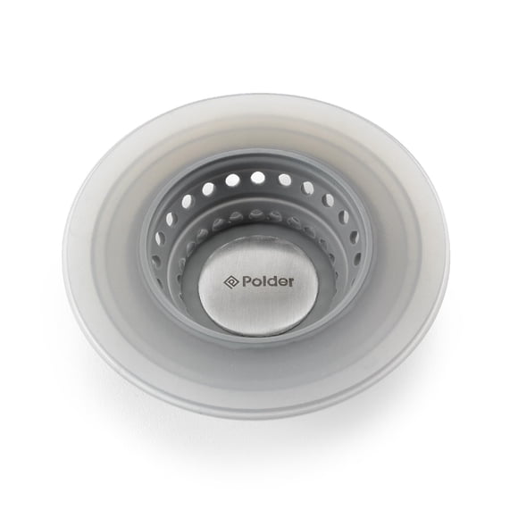 Polder Passoire et Bouchon d'Évier Pop-Up, Bouchon d'Évier en Silicone, Bouchon et Filtre d'Évier de Cuisine, Accessoires d'Évier de Cuisine, Lavable au Lave-Vaisselle, Diamètre 4.5 Pouces, Gris