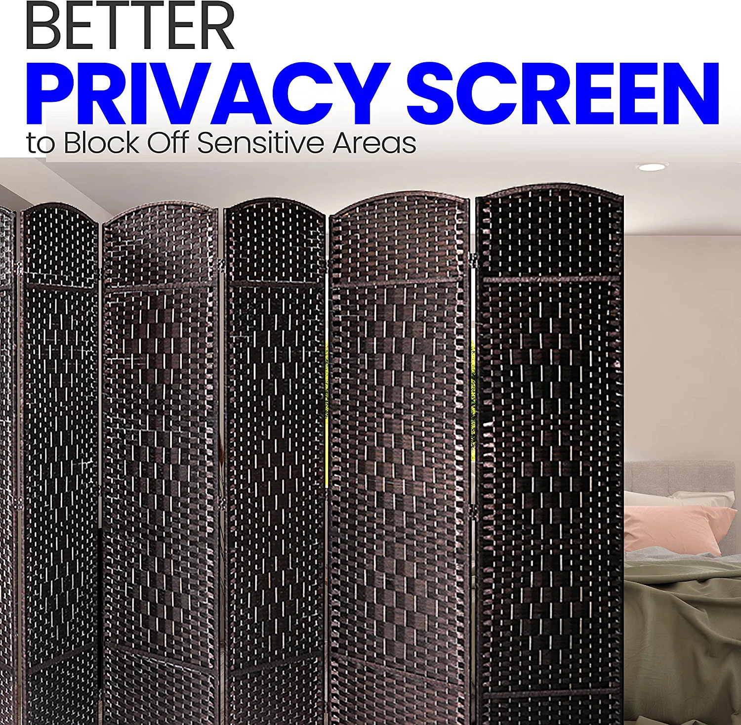 Indoor Decorative 8-Panel Screen - Freestanding Wide Room Divider, Double Side Woven Fiber Divider, Better Privacy Screen