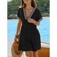 thumbnail image 3 of CUPSHE Women's Plunge V Neck Beach Cover Up Dress Cotton Smocked Waist Short Sleeve Mini Casual Summer Dresses Cover Ups, 3 of 6