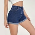 thumbnail image 3 of WAYUTE Shorts for Women Jeans Solid Color Front Zip High Waist Slim Ladies Denim Shorts Classic Casual Loose Fit Summer Outdoor, 3 of 5