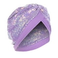 thumbnail image 2 of IROINNID Women's Solid Sequins India Muslim Ruffle Head Scarf Head-wear Wraps Turbans Beanie Cap Head-wraps,Purple, 2 of 5