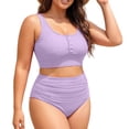 thumbnail image 4 of Plus Size 2 Piece Swimsuit High Waisted Bikini Control Bathing Ribbed 2026 Swimwear Womens Bathing Suits Shorts Set Sports Swimsuits for Women with Zipper in Back Womens Swim Shorts 2x Woman Swimsuit, 4 of 4