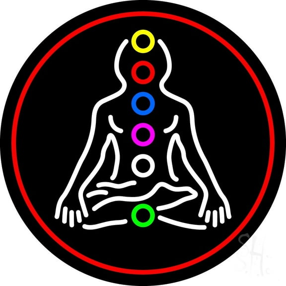 Psychic Health With Red Border LED Neon Sign 18 X 18 - inches Black Square Cut Acrylic Backing, with Dimmer - Bright and Premium built indoor LED Neon Sign for Storefront.