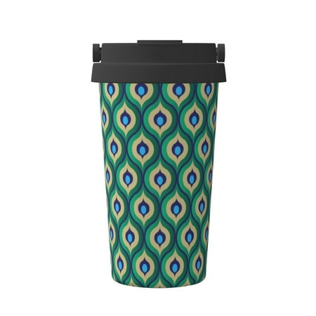 

Uemuo Peacock S Tail Print Carry Insulated Coffee Mug Travel Mug with Hidden Handle Insulated Coffee Flask Leak-proof Travel Mug Insulated Mug for Office