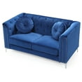 thumbnail image 3 of Passion Furniture Pompano 62 in. Navy Blue Velvet 2-Seater Sofa with 2-Throw Pillow, 3 of 5