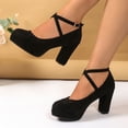 thumbnail image 3 of HEWUQI Womens Closed Toe Suede Heels Cross Ankle Strap Slingback Block Pumps Comfortable Elegant Party Wedding Dressy Shoes Black Size 7.5, 3 of 6